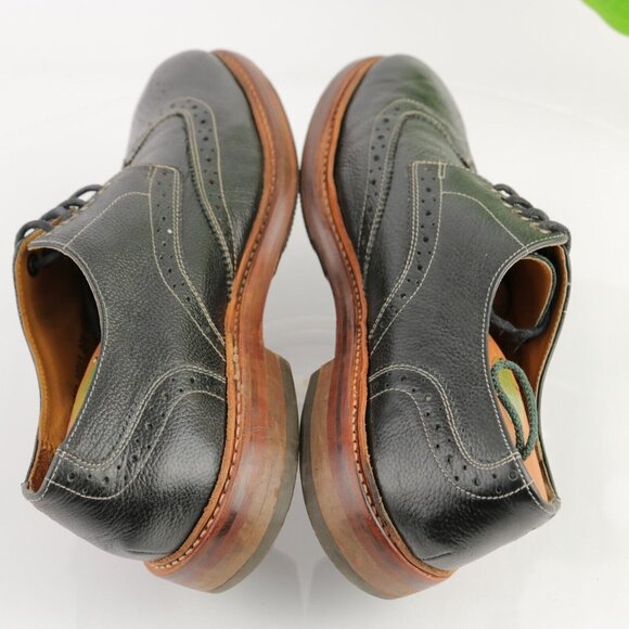 Stacy Adams Mens Oxford Size 9.5 D Black Leather Wingtip Brogue Derby Dress Shoe - Picture 7 of 12